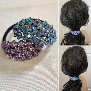 Floral Rhinestone Ponytail Hair Ties 2pc